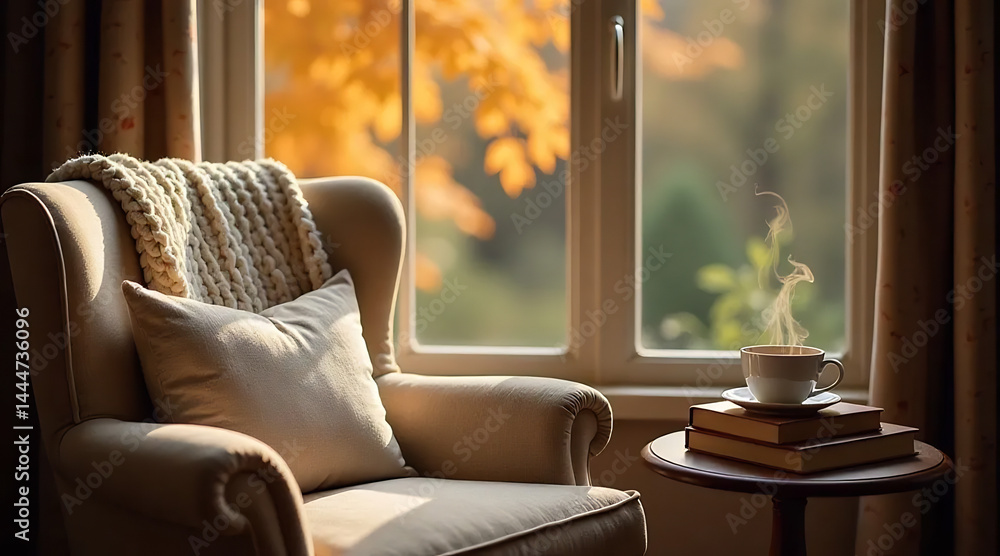 Cozy Reading Nook with a Stack of Books