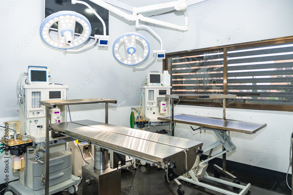 Modern veterinary operating room prepared for surgery