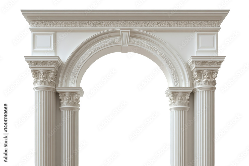 Obraz premium Classic architectural column arch PNG isolated on white background perfect for vintage and classical visuals