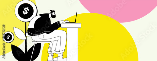 Virtual characters social communication concept business flat vector hand drawn illustration
