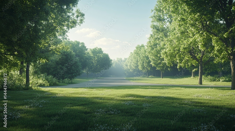 Obraz premium Sunlit Path Through Lush Green Forest