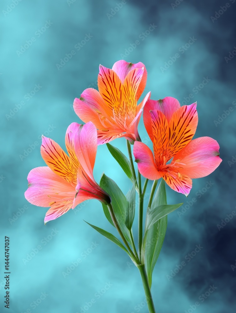 Fototapeta premium Orange and Pink Alstroemeria Flowers Bouquet - Vibrant orange and pink Alstroemeria flowers, symbolizing friendship, prosperity, devotion, strength, and dedication