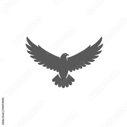 Soaring Spirit: An abstract graphic depiction of a majestic bird with outstretched wings, embodying freedom, vision, and strength, presented with minimalist style.