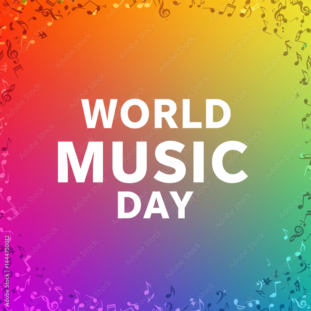 World Music Day Rainbow Gradient Background with Musical Notes World Music Day Rainbow Gradient Background with Musical Notes