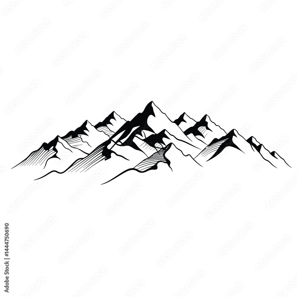 Fototapeta premium Minimalist Black and White Mountain Range Line Art Illustration