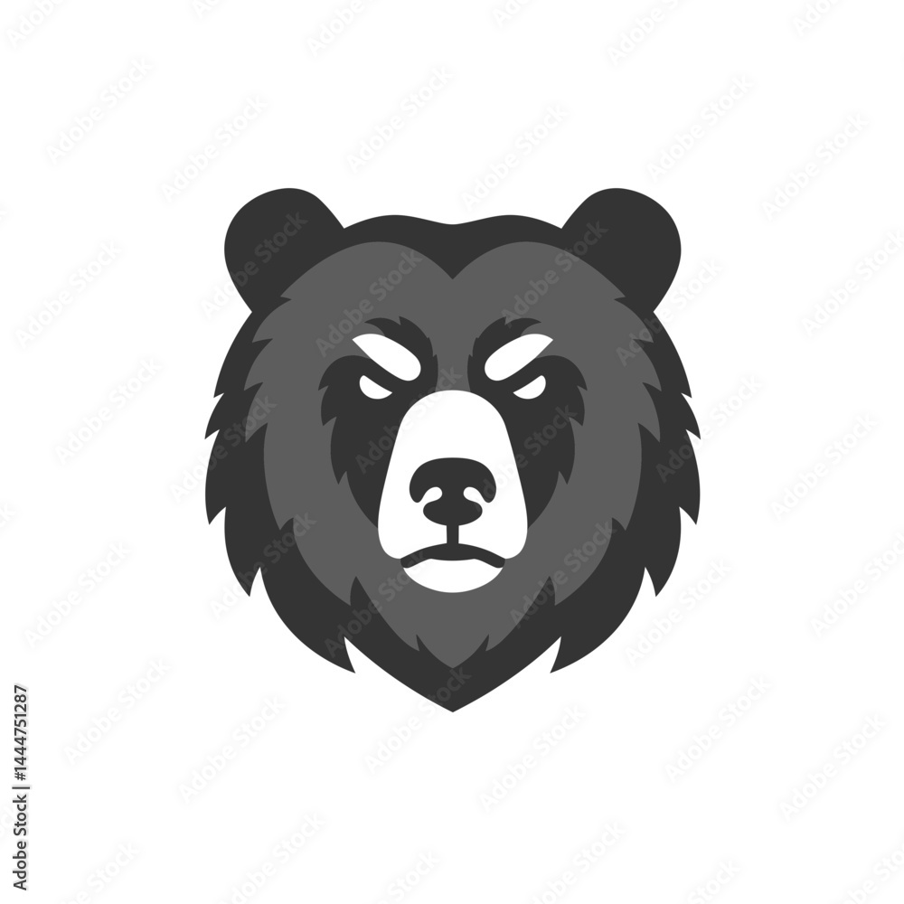 Fototapeta premium Illustrative Bear Icon: A striking illustration of a bear's head, showcasing a fierce and determined expression with detailed features, perfect for branding and graphic design purposes.