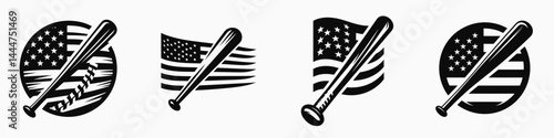 The Baseball Bat. 4th of july Independence Day Symbol Vector Clip art. Wooden stick for striking an implement employed during batting practices.
