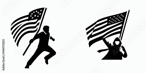 The Protestor. 4th of july Independence Day Symbol Vector Clip art. Advocate showing dissent a champion voicing objection and craving reform.