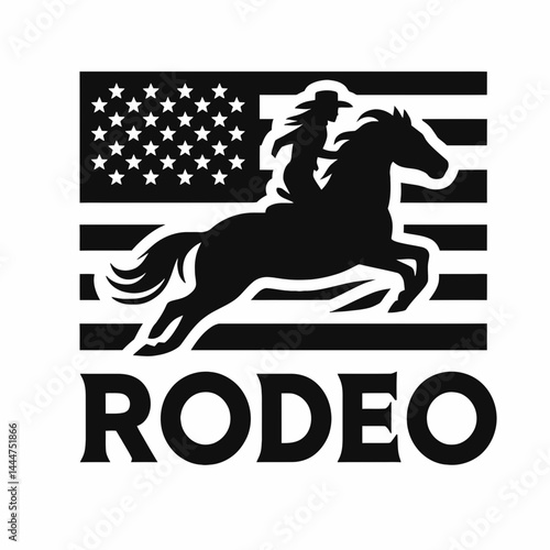 The Rodeo. 4th of july Independence Day Symbol Vector Clip art. Western show event a country contest with brave riders and bucking bronco.