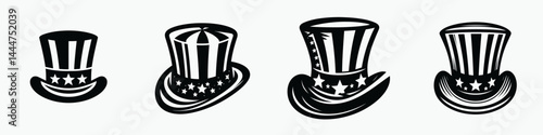 The Uncle Sam Hat. 4th of july Independence Day Symbol Vector Clip art. Patriotic headwear usa celebration icon national pride symbolic costume.
