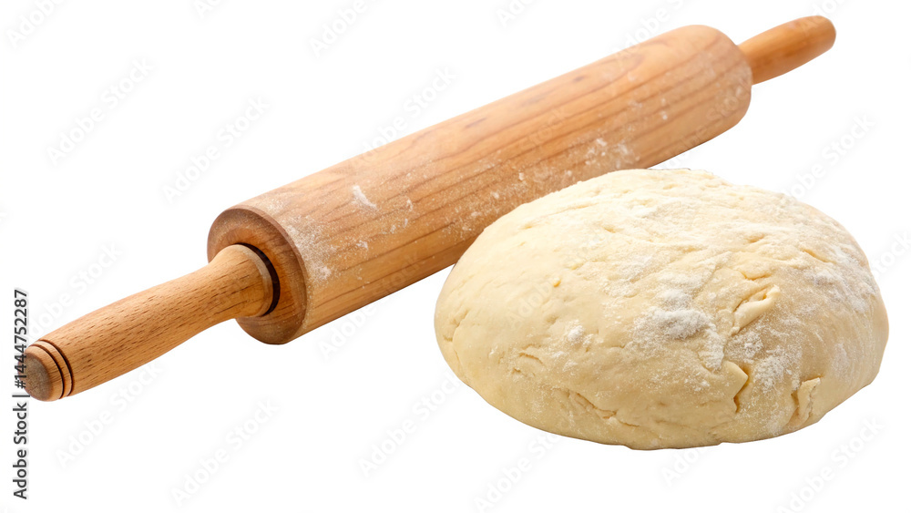 Raw dough and rolling pin isolated on transparent background Raw dough and rolling pin isolated on transparent background