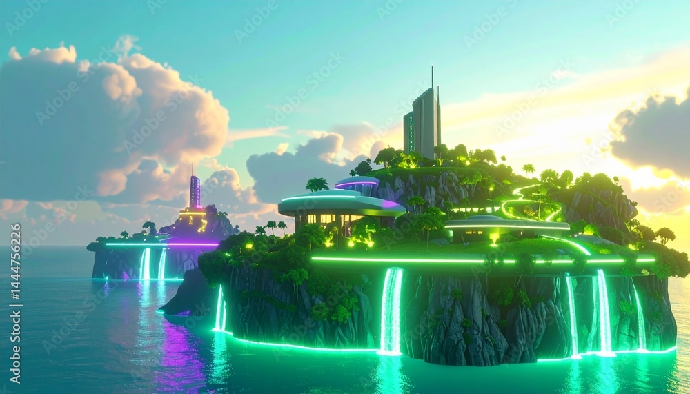 Fototapeta premium 3D Timelapse Futuristic Floating Island