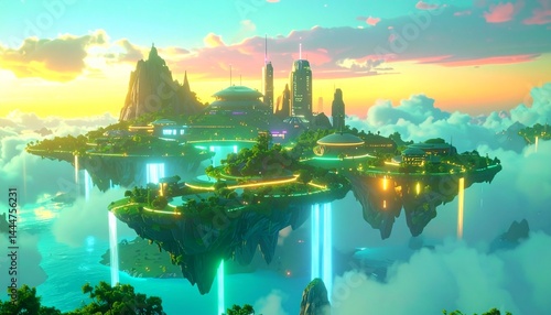 3D Timelapse Futuristic Floating Island

