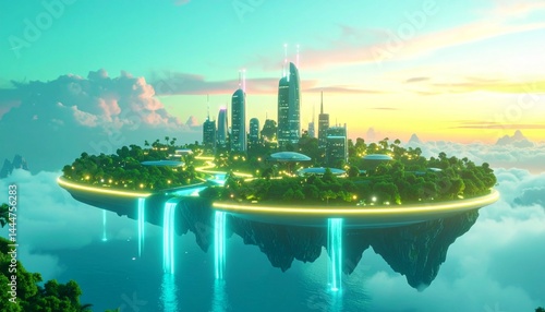 3D Timelapse Futuristic Floating Island

