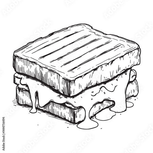Grilled cheese sandwich sketch illustration with melting cheese