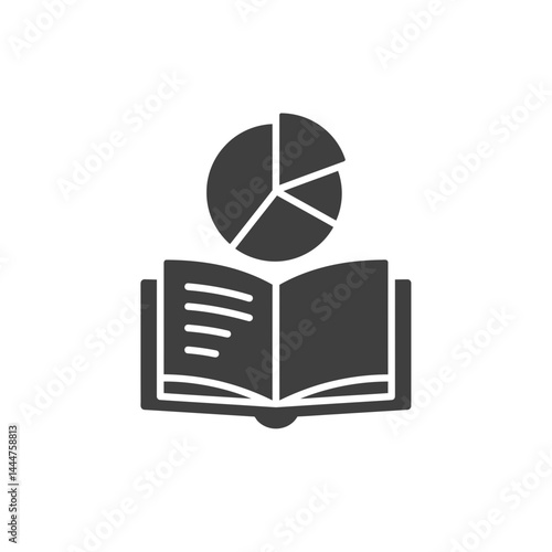 Data Analysis Education: An open book rests, crowned by a pie chart, symbolizing knowledge, statistics, and insightful data analysis, perfect for educational or business content.