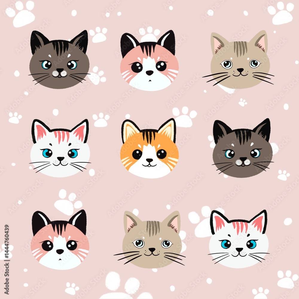 The cute cat face is suitable for screen printing on various materials. The cute cat face is suitable for screen printing on various materials.