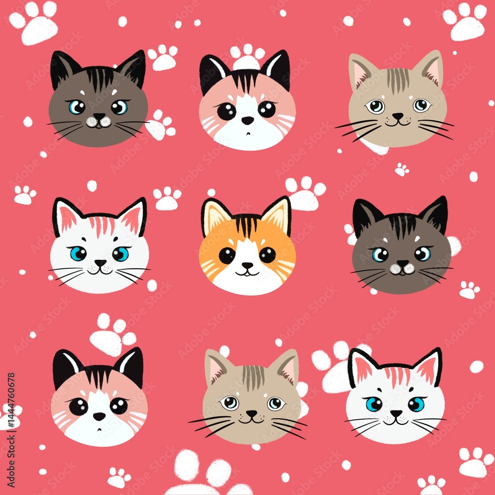 The cute cat face is suitable for screen printing on various materials. The cute cat face is suitable for screen printing on various materials.