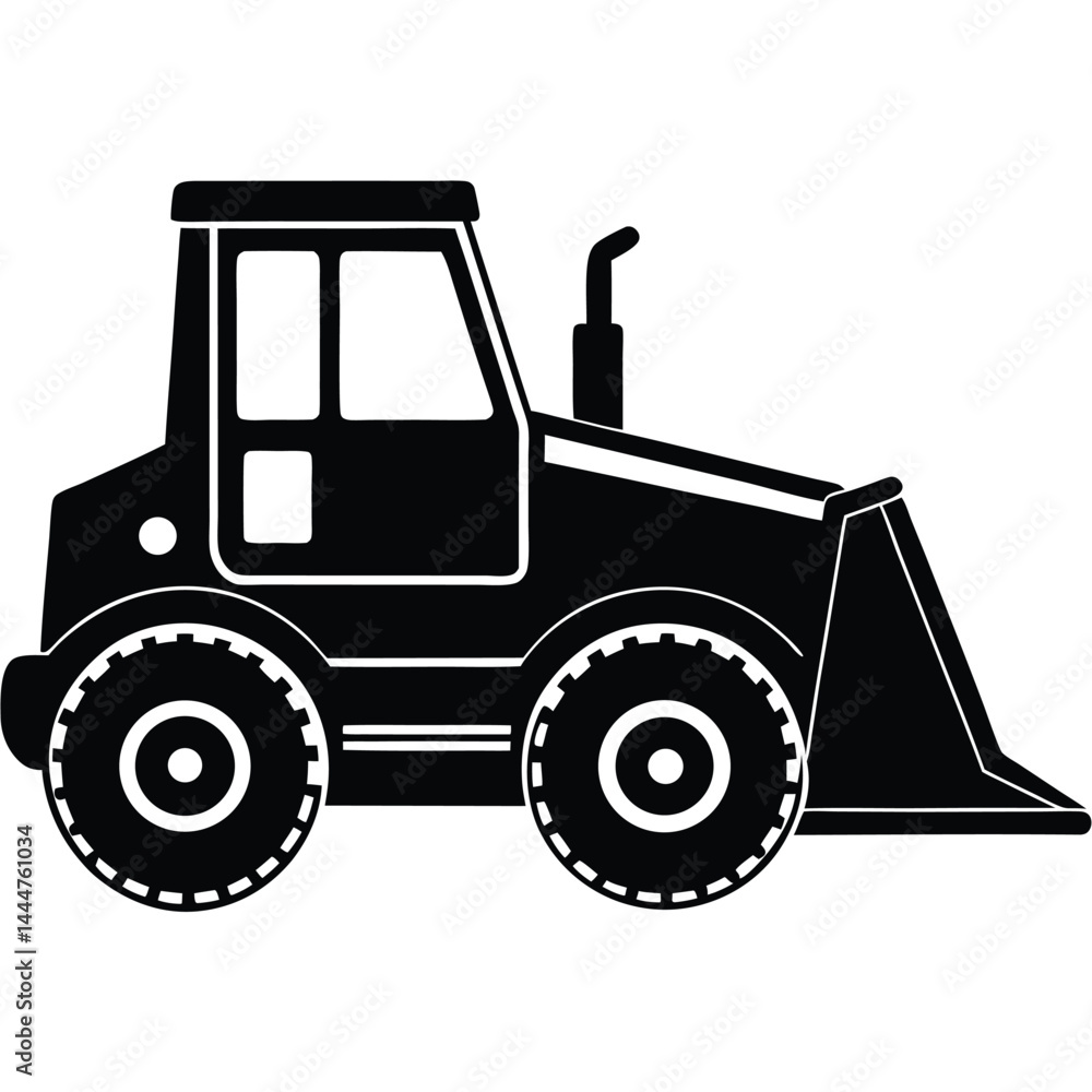 Naklejka premium Farm tractor, black and white silhouette logo design isolated on a white background. A farm Tractor Silhouette. Vector illustration, Tractor, Farm Tractor silhouette vector illustration.