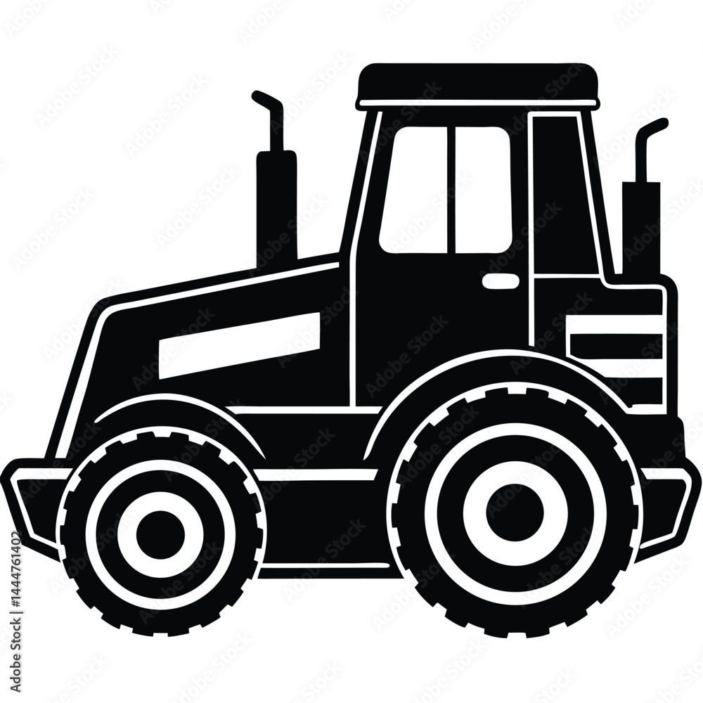 Fototapeta premium Farm tractor, black and white silhouette logo design isolated on a white background. A farm Tractor Silhouette. Vector illustration, Tractor, Farm Tractor silhouette vector illustration.