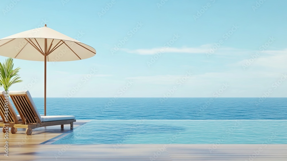 Obraz premium Beach lounge and sundeck with sea view for relaxing summer vacation getaway
