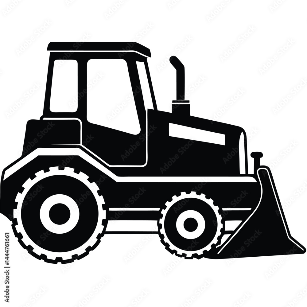 Naklejka premium Farm tractor, black and white silhouette logo design isolated on a white background. A farm Tractor Silhouette. Vector illustration, Tractor, Farm Tractor silhouette vector illustration.