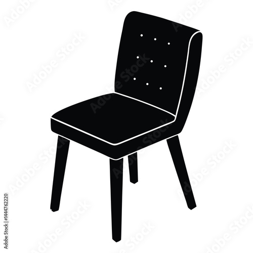 Side view office chair silhouette vector flat illustration design, Garden chairs and table in continuous line art drawing style. Classic style dining room furniture black linear sketch isolated.