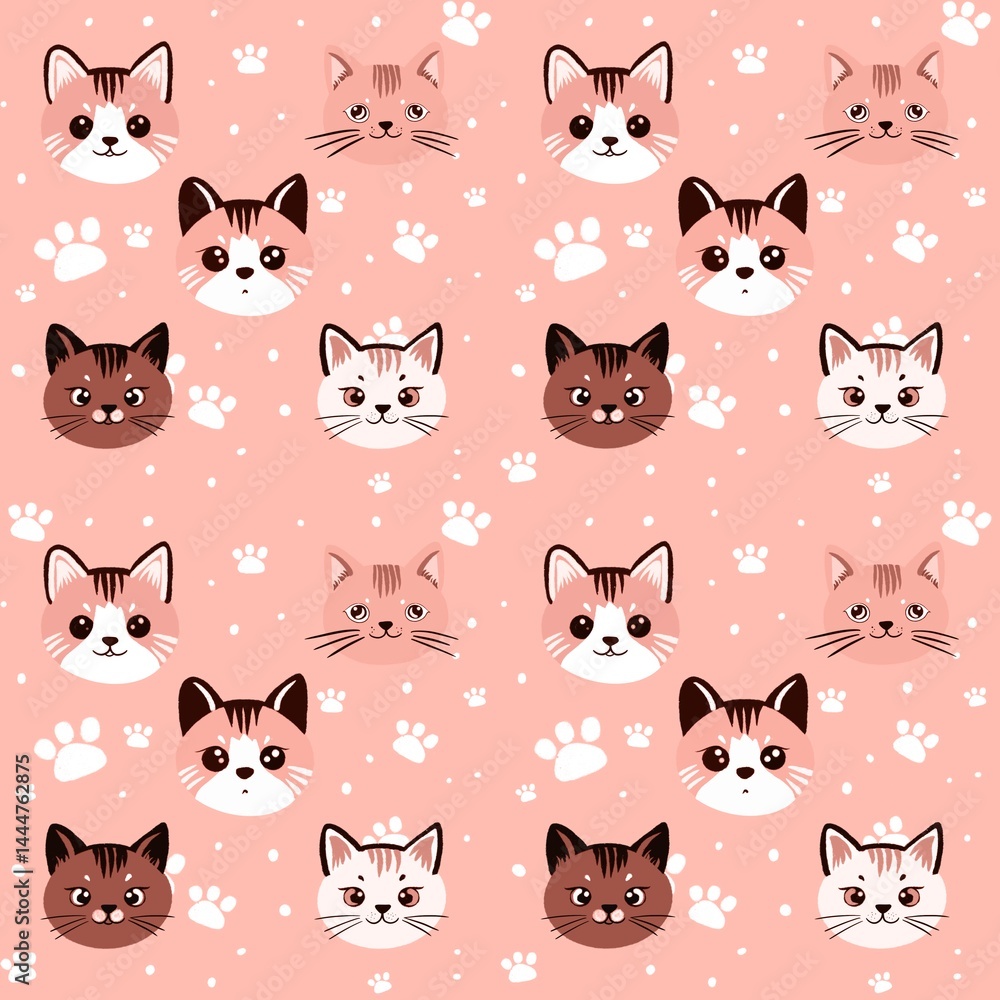 Fototapeta premium The cute cat face is suitable for screen printing on various materials.