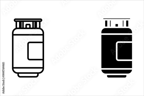 Gas tank icon set. Propane cylinder black symbol. Fuel canister pictogram. Petrol tank illustration. LPG or compressed methane filled icon isolated.