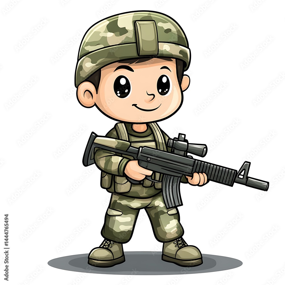 Cartoon soldier in camouflage uniform with rifle, vector Cartoon soldier in camouflage uniform with rifle, vector
