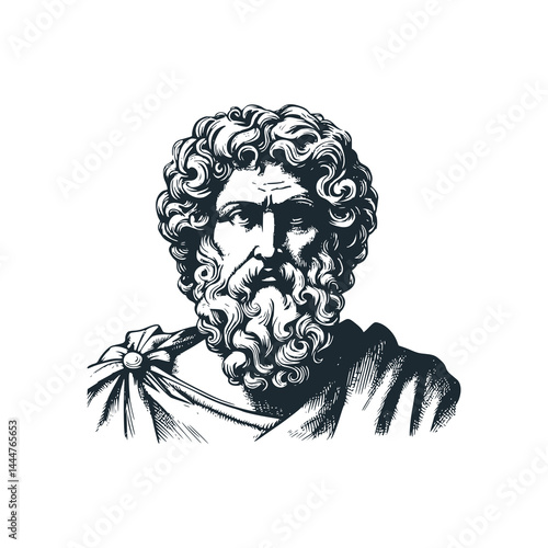 a philosopher is contemplating . Black white vector illustration.