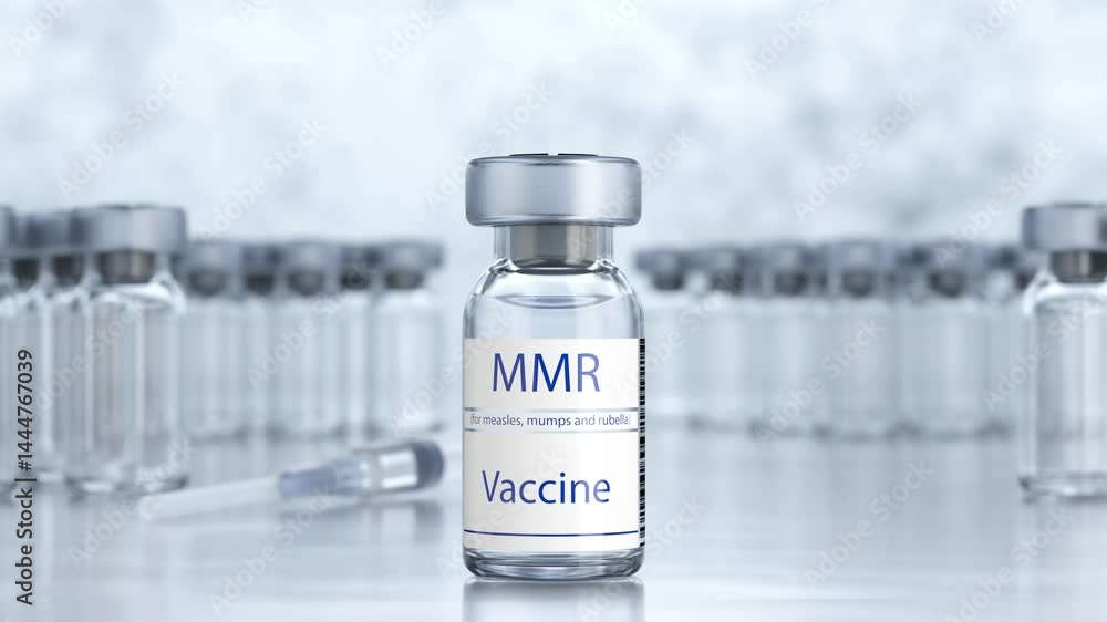 Rotating camera around vaccine vial. Medical and healthcare concept. Measles, mumps and rubella vaccination. MMR vaccine in glass ampoule. Vials with doses of measles, mumps and rubella vaccine. Rotating camera around vaccine vial. Medical and healthcare concept. Measles, mumps and rubella vaccination. MMR vaccine in glass ampoule. Vials with doses of measles, mumps and rubella vaccine.