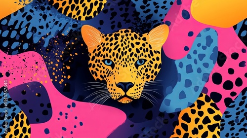 Majestic Leopard Head Set Against a Vibrant Colorful Background Showcasing Wild Beauty and Elegance