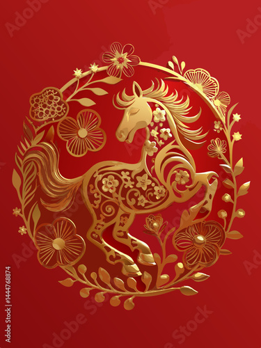 Horse chinese new year 2026. Decoration, template for presentation, background, zodiac theme 