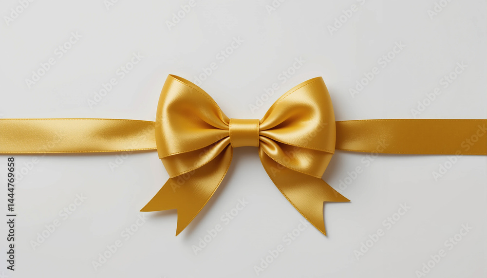 Fototapeta premium Luxury Gold Satin Ribbon with Bow – PNG Cutout on Transparent Background for Gift, Coupon, or Discount Design