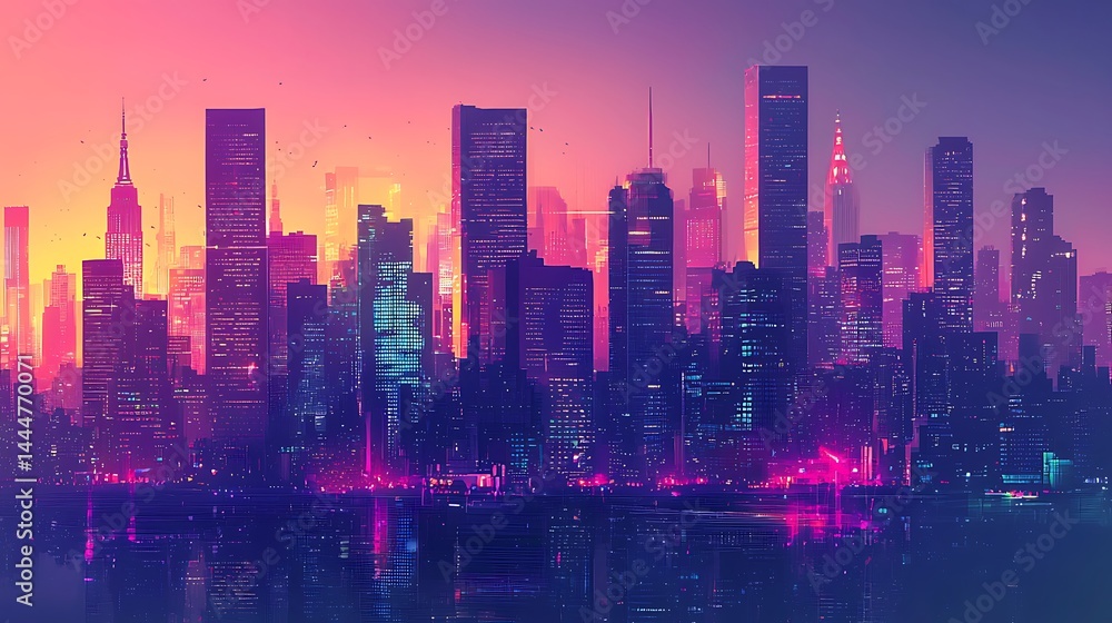 Obraz premium Urban skyline reflections over calm water high resolution picture