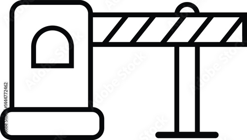 vector illustration of a black gate Construction barrier, road block, black and white illustration, minimalist design, traffic safety equipment, geometric shapes, simple line drawing,