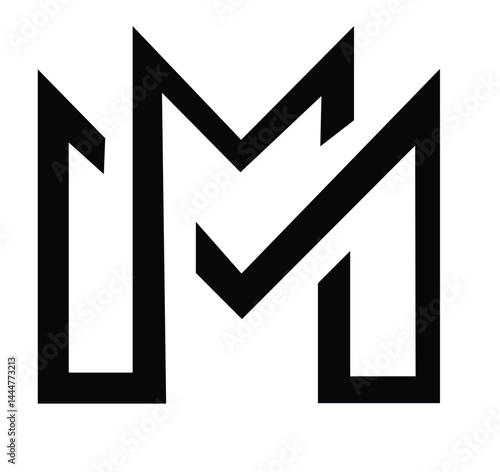 double m logo icon check mark symbol Minimalist logo design, stylized double M, geometric shapes, black and white