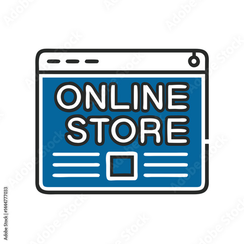 Online Store Icon in Modern Style Against Blue Background  