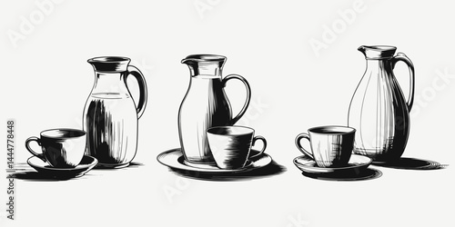 milk jug with cup sketch illustration