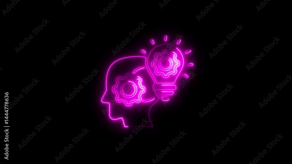 Neon brainstorming idea generation innovation and artificial intelligence concept Neon brainstorming idea generation innovation and artificial intelligence concept