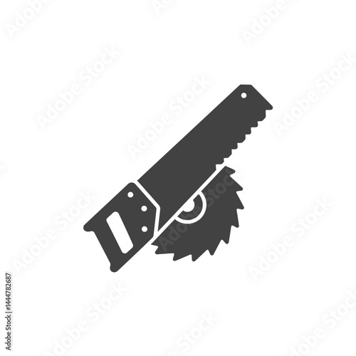 Crosscut Saw and Circular Saw: An illustration displaying the convergence of a crosscut saw and a circular saw, rendered in minimalist design.