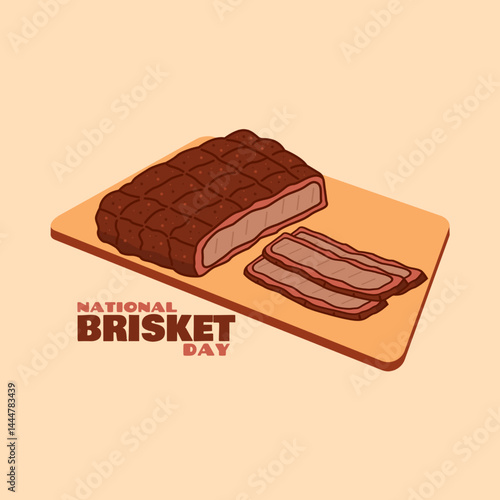 National Brisket Day to celebrate on May 28th. Barbecue beef on wooden plate on beige background. Food event banner.