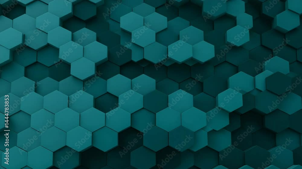 Teal Hexagon Patterned Background With Dimensional Shapes and Geometric Texture