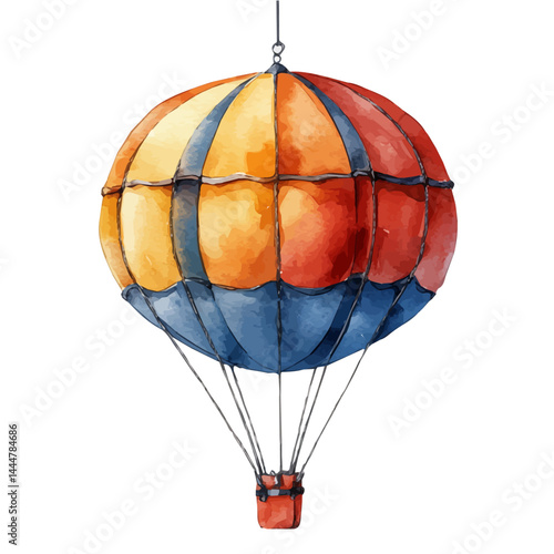 watercolor of Colorful Parachute Toy Floating, vector, isolated on a white background.