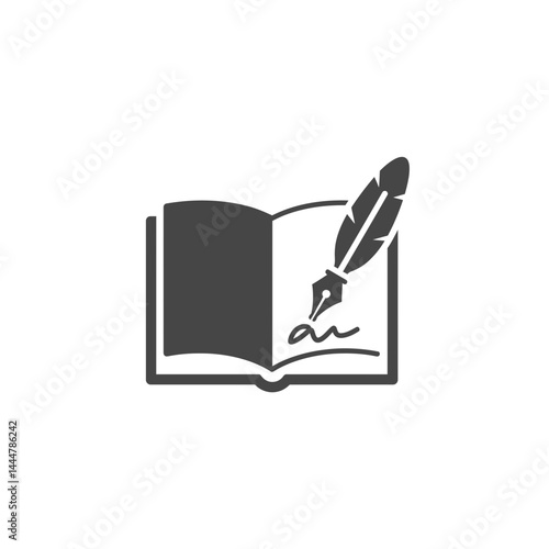 The Writer's Chronicle: An emblematic image capturing the art of writing, a pen poised mid-stroke over the blank canvas of open book, ready to write, inviting a narrative of creative storytelling.