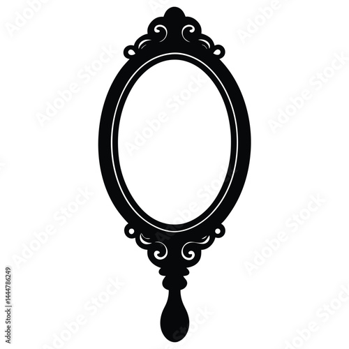 Silhouette of a mirror vector illustration, Mirror silhouette vector illustration isolated on a white background, Vintage gothic mirror frames with stippled photocopy texture. Vector illustration.