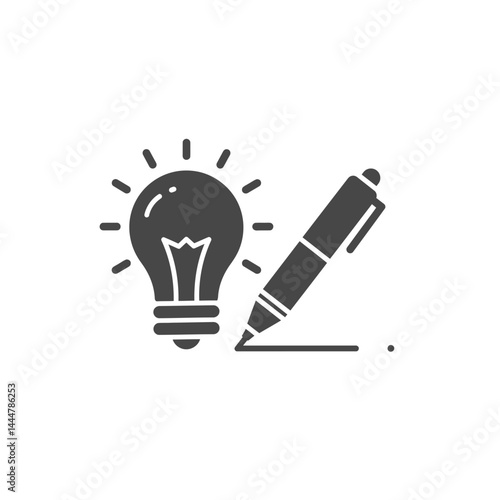 Creative Vision in Ink: The image features a stylized illustration of a radiant lightbulb beside a pen, capturing the essence of inspiration and the act of creation. 