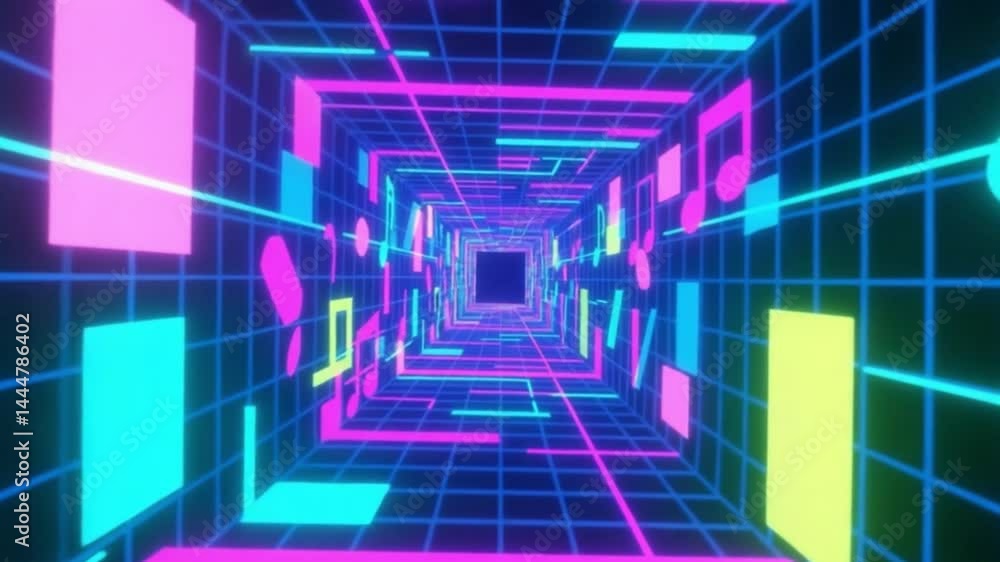 Futuristic Corridor, Neon Grid Lines, Synthwave Tunnel | 4K HD Video Footage Download | Retro Cyberpunk Aesthetic with Glowing Purple-Blue Light and Infinite Perspective Futuristic Corridor, Neon Grid Lines, Synthwave Tunnel | 4K HD Video Footage Download | Retro Cyberpunk Aesthetic with Glowing Purple-Blue Light and Infinite Perspective