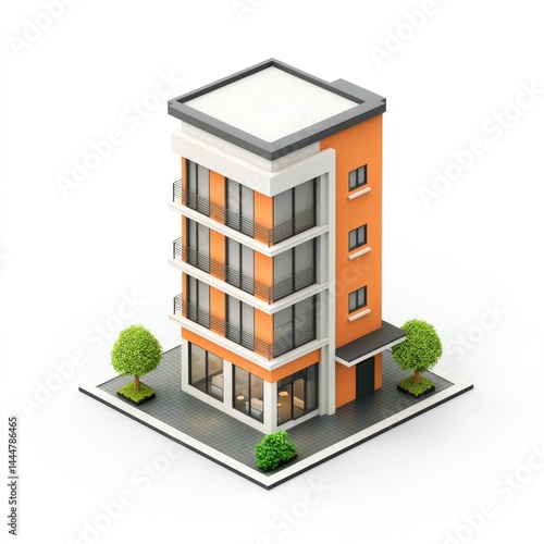 Isometric representation of a modern apartment building.